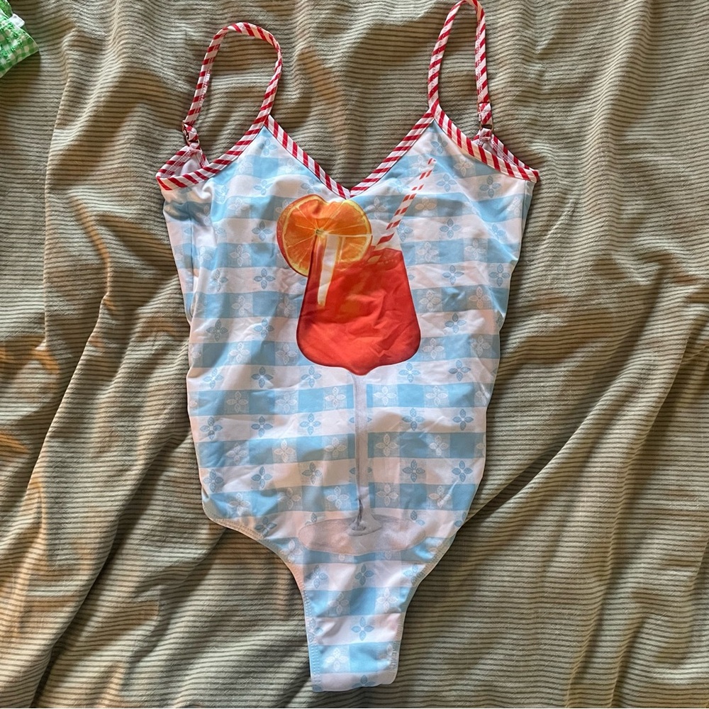 Rachel Antonoff Spritz Blue White Gingham Printed One Piece Swimsuit Size XS